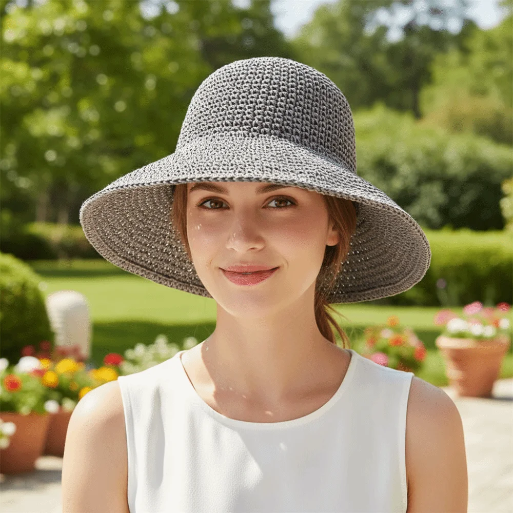تنفس بلون شاطئ قبعة الشمس الكورية نمط المشي لمسافات طويلة قبعة الكروشيه القش قبعة المضادة للأشعة فوق البنفسجية الصيف عادية قبعة بحافة Famale