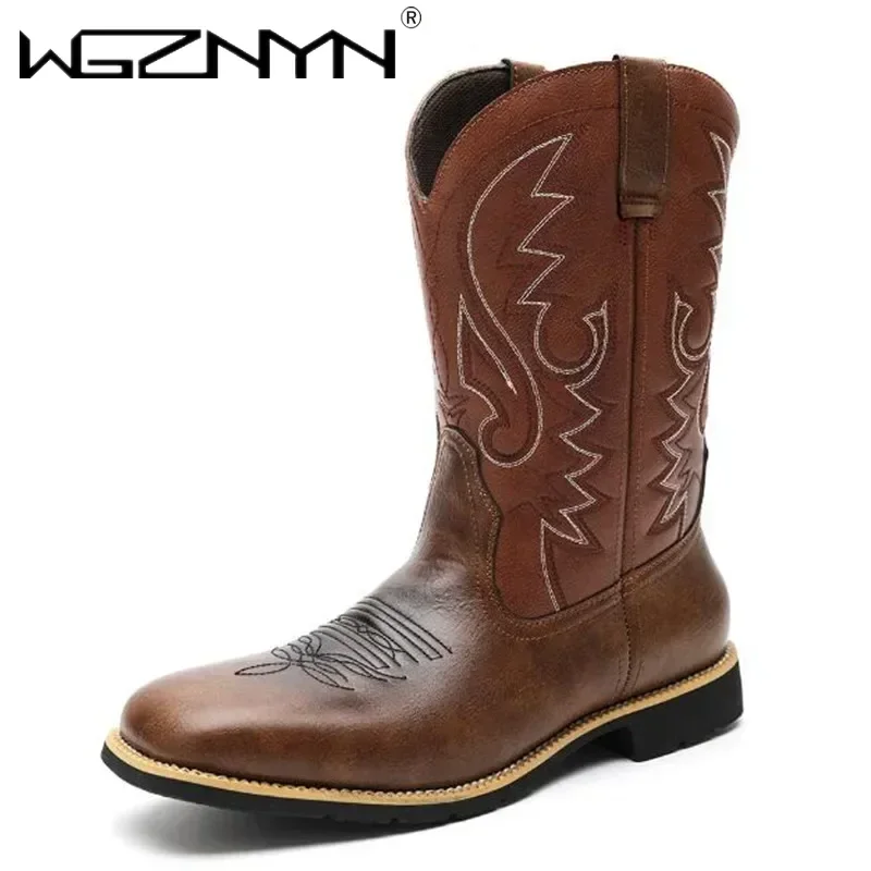 

Мужские ковбойские сапоги ручной работы, обувь в стиле вестерн с вышивкой, мужские ботинки до середины икры с острым носком, новые мужские ботинки без шнуровки для верховой езды, Zapatos Hombre