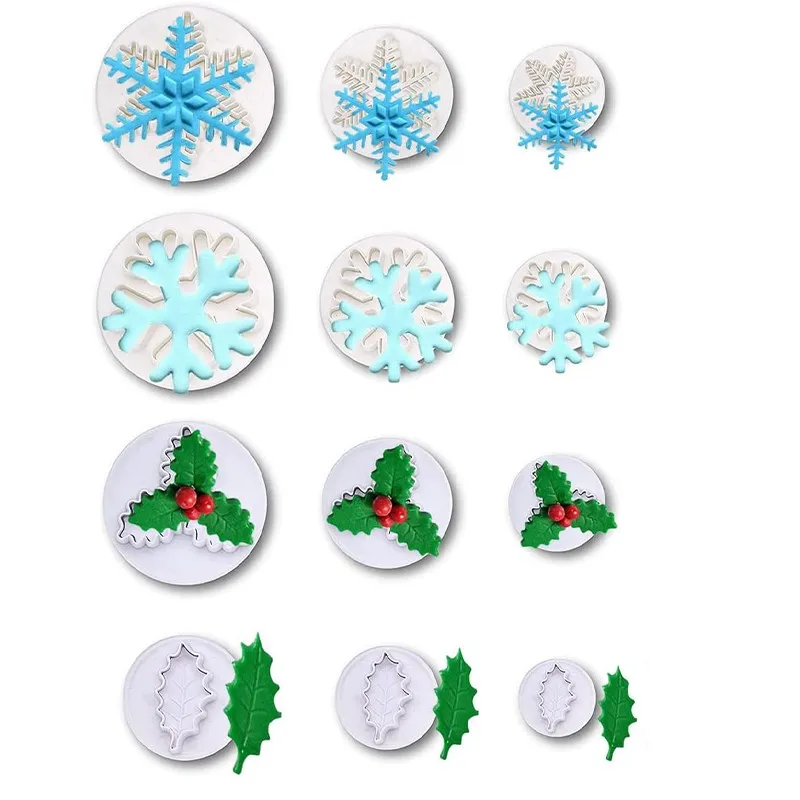 3 Pcs Snowflake Cookie Cutters Fondant Embossing Tool Christmas Snowflake Plunger Navidad Noel New Year 2024 Kitchen Gadgets