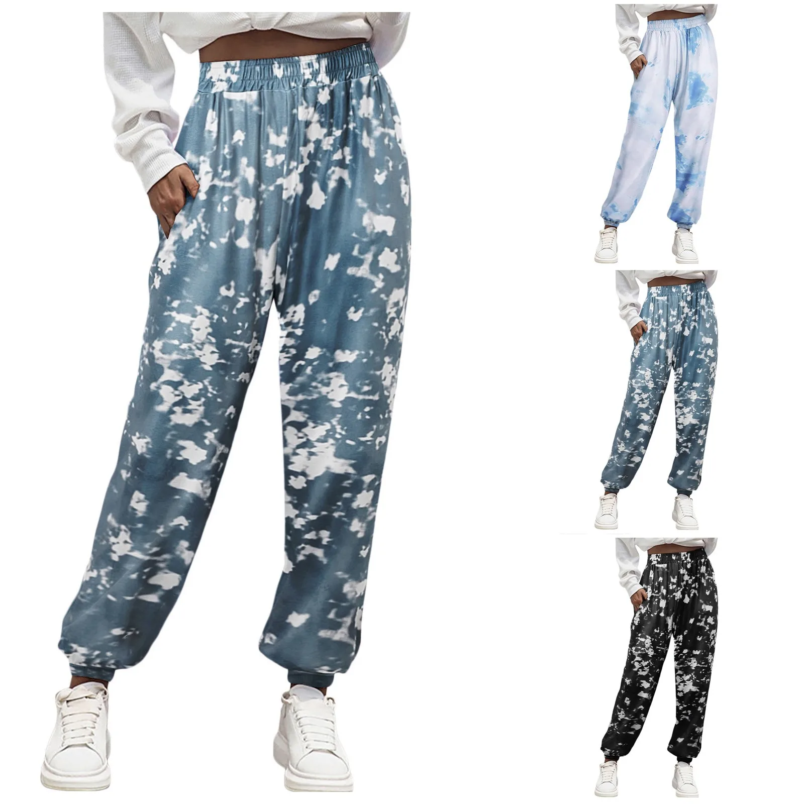 2024 Home Pants Women Summer Autumn Thin Sport Pants Floral Printed Gym Pants Wide Leg Loose Plus Size Calf-length Bottoms