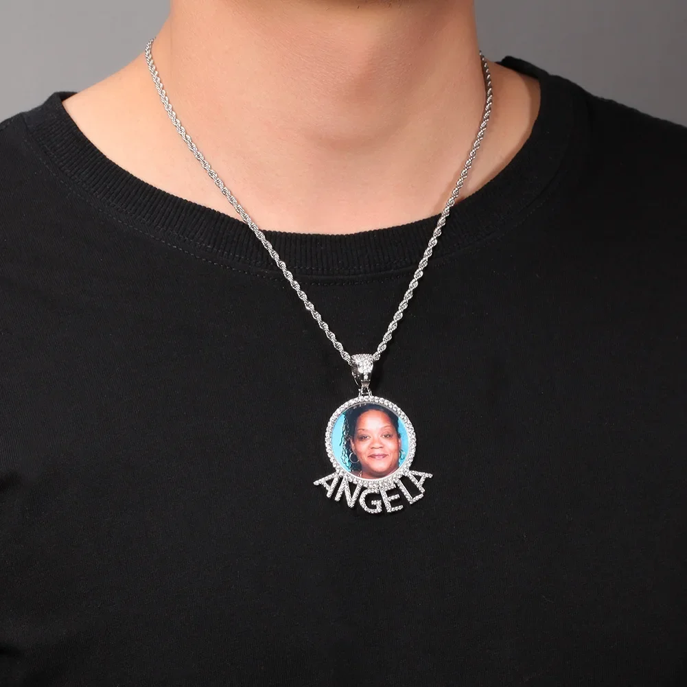 اسم مخصص صور القلائد مكعب زركونيا قلادة الهيب هوب مكعب AAA مكعب زركونيا مايكرو النحاس مايكرو معبد للأسرة هدية