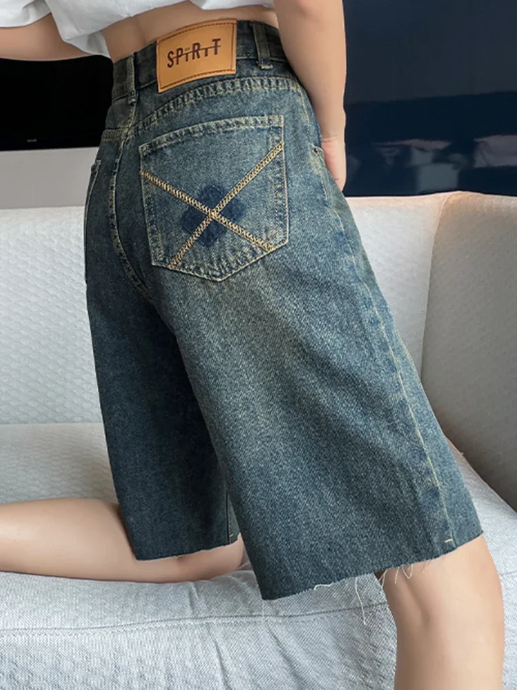 Chicly Thin Style Basic Washed Simple Loose Street Female Jeans Casual Straight High Waist Fashion Distressed Summer Women Jeans