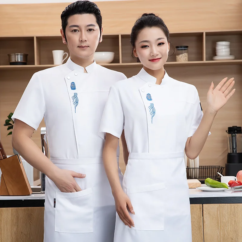 zwarte heren koksjas met korte mouwen keuken chef-kok jas ademend mesh chef-kok uniform met schort restaurant werkkleding op maat