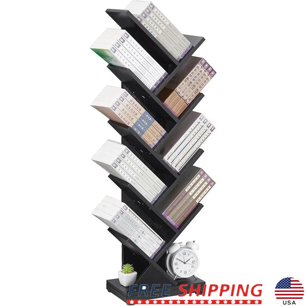 

8 Tier Tree Bookshelf Floor Standing Bookcase Display Books CDs Magazines Living Room Bedroom Study Durable Water Resistant