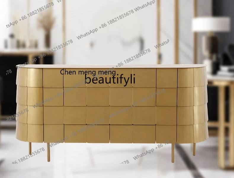 X  Multi-layer solid wood board side cabinet stainless steel storage cabinet living room bedroom simple storage sideboard