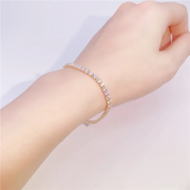 Iced 2mm Moissanite Tennis Bracelet Women 925 Sterling Silver D VVS1 Lab Diamond Link Chain Bracelets Bangle Pass Tester GRA