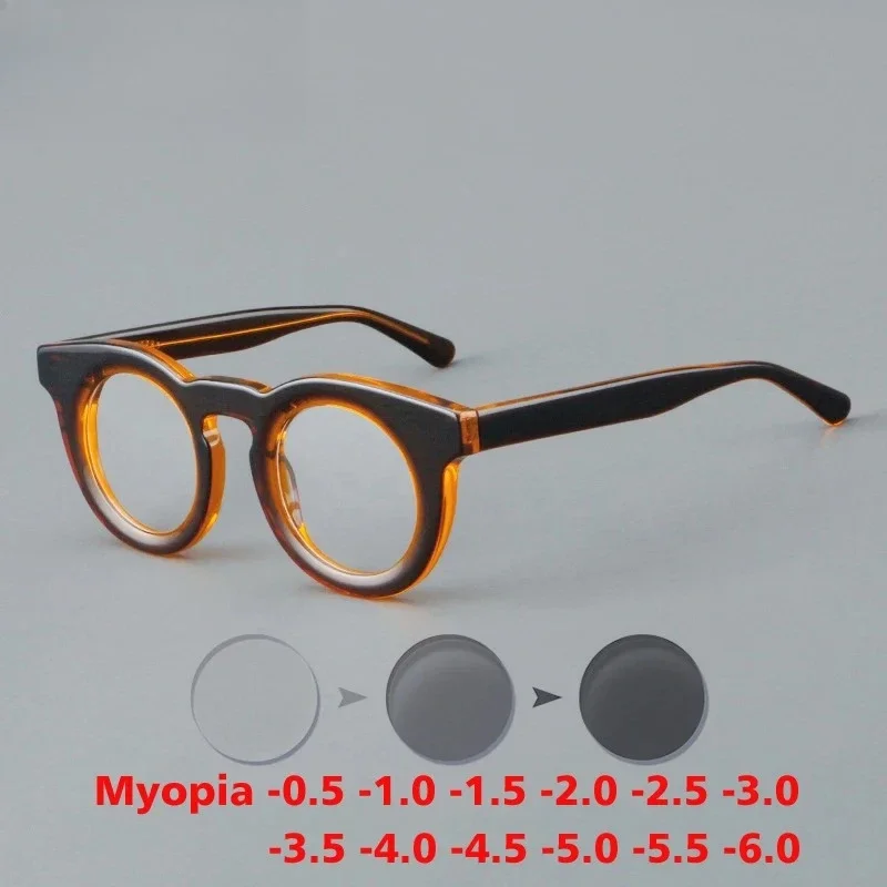 

Очки KIZN для коррекции близорукости, утолщенные, мужские, круглые, с защитой от синего света, оптические, на заказ, из ацетата, фотохромные, -0.50 t