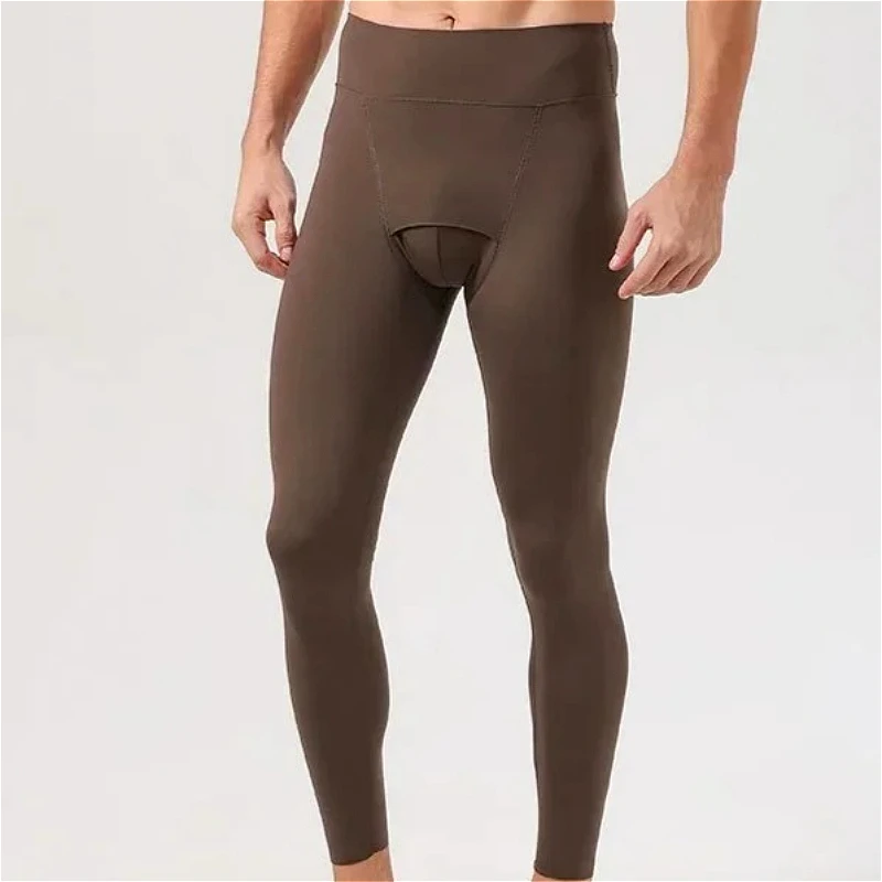 Thermal Underwear Bottoms Mens Warm Slim Fit Leggings Pants High Waist Shaping Trousers Male U Convex Pouch Long Johns Winter