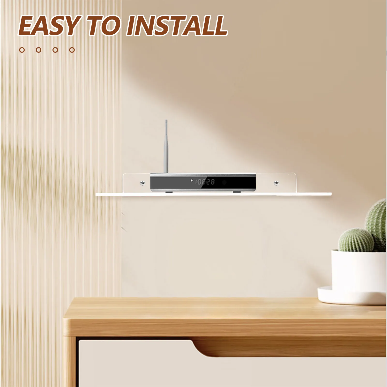 1Set Wall Mounted Organizer Acrylic Floating Shelf Transparent L Shaped 11.8x7.9inch Small Shelf for Router Camera Speaker Cable