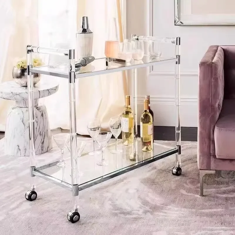 Modern Gold Stainless Steel Bar Cart with Glass Shelves Quiet Rolling Trolley for Living Room Hotel Restaurant Home Service