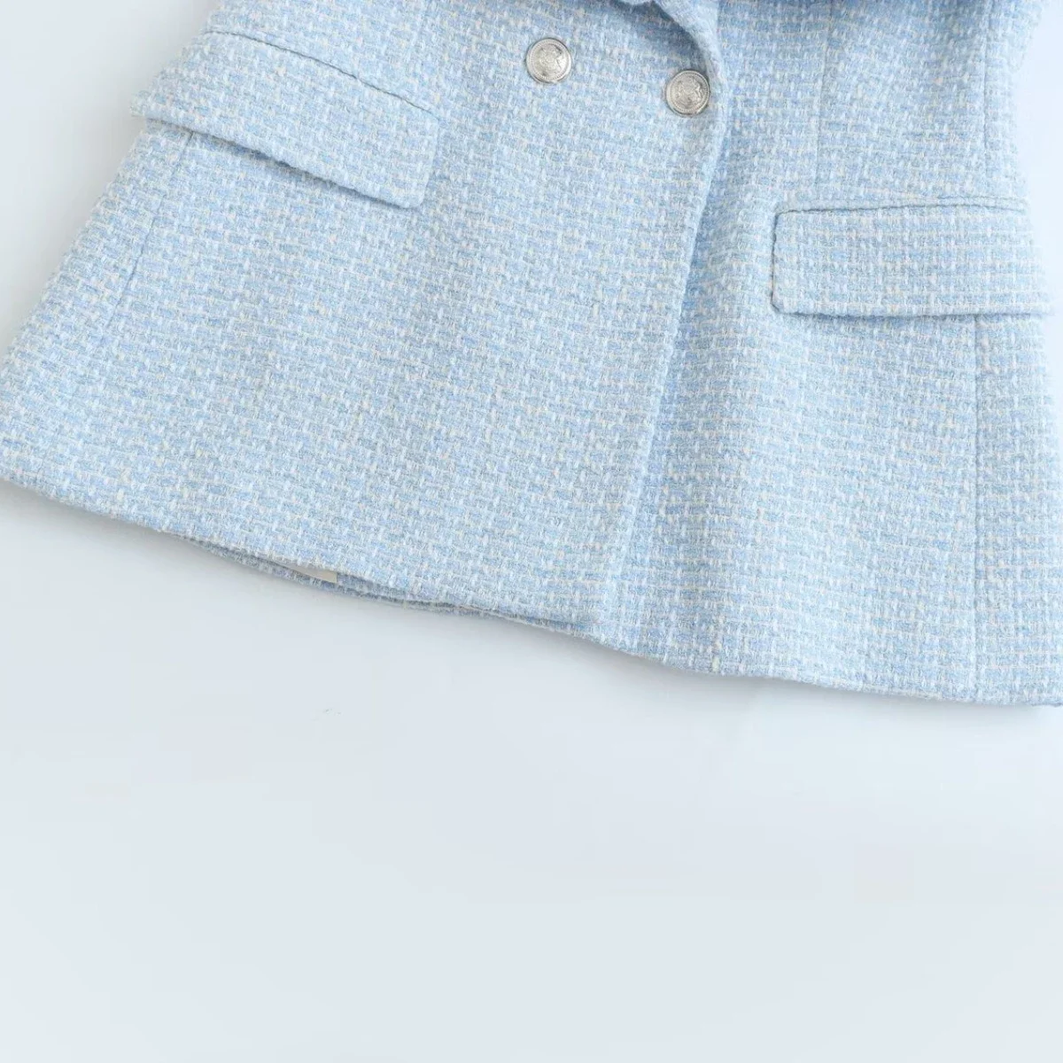 Blauwe Geruite Formele Jassen Voor Dames Double-Breasted Mode Blazers Herfst Slanke Tweed Pak Jas Kantoor Dame Elegante Overjas 2025