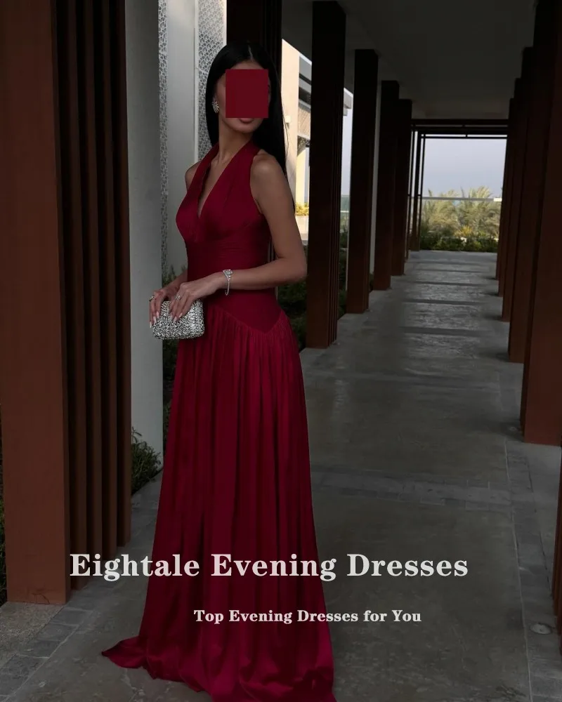 Eightale Evening Dresses V-Neck Pleats Light Blue Customized Floor Length Side Slit V-Neck Prom Party Gown vestido de fiesta