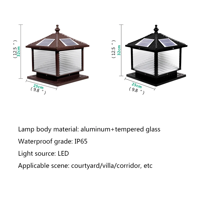 WPD Solar Post Lamp LED Outdoor Creative Striped Glass Simple Pillar Light Waterproof IP65 for Home Villa Courtyard