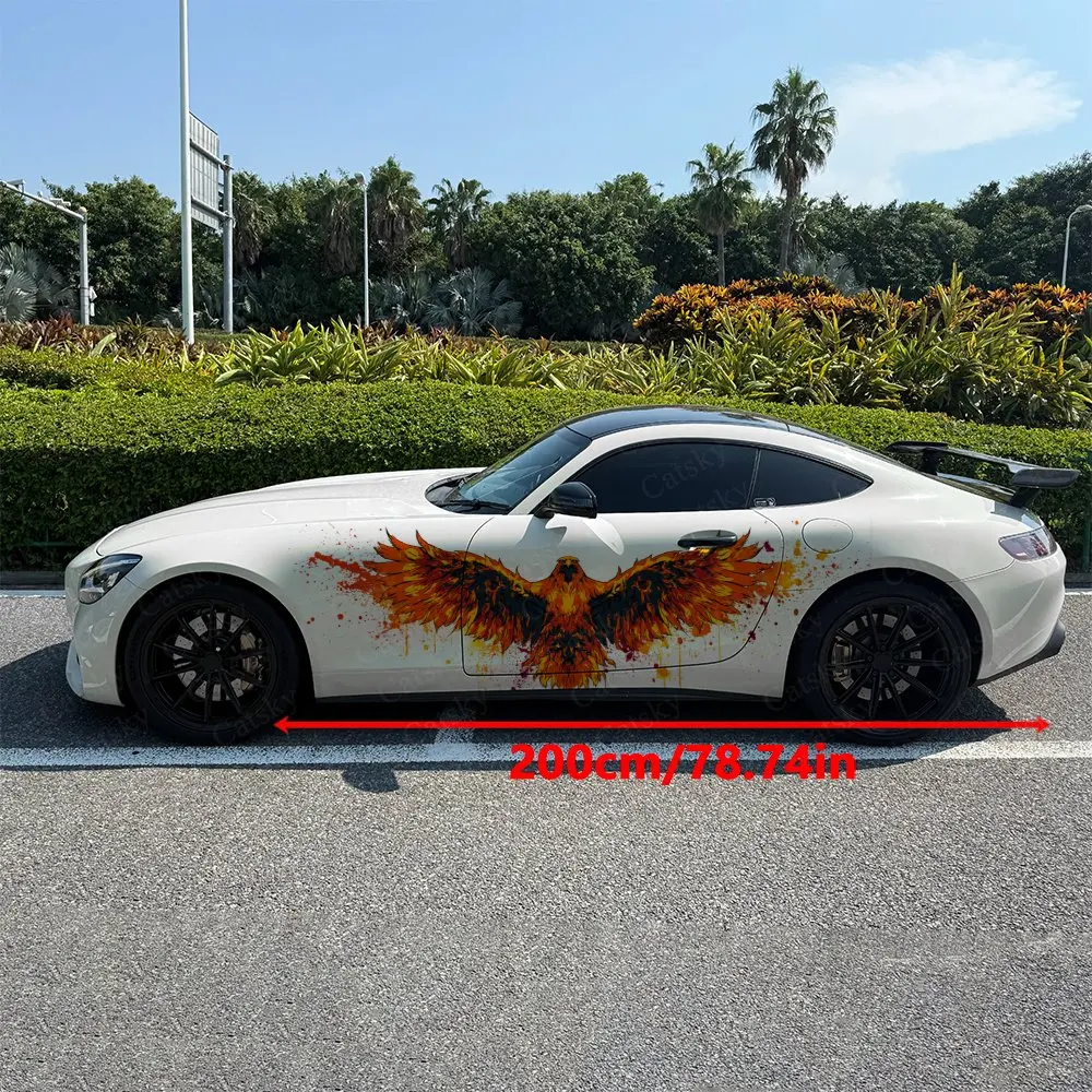 2pcs Flame Phoenix Decal, Durable, Fade-Resistant, Enhance Your Vehicles Aesthetic With Bold Art Design Car Vinyl Wrap