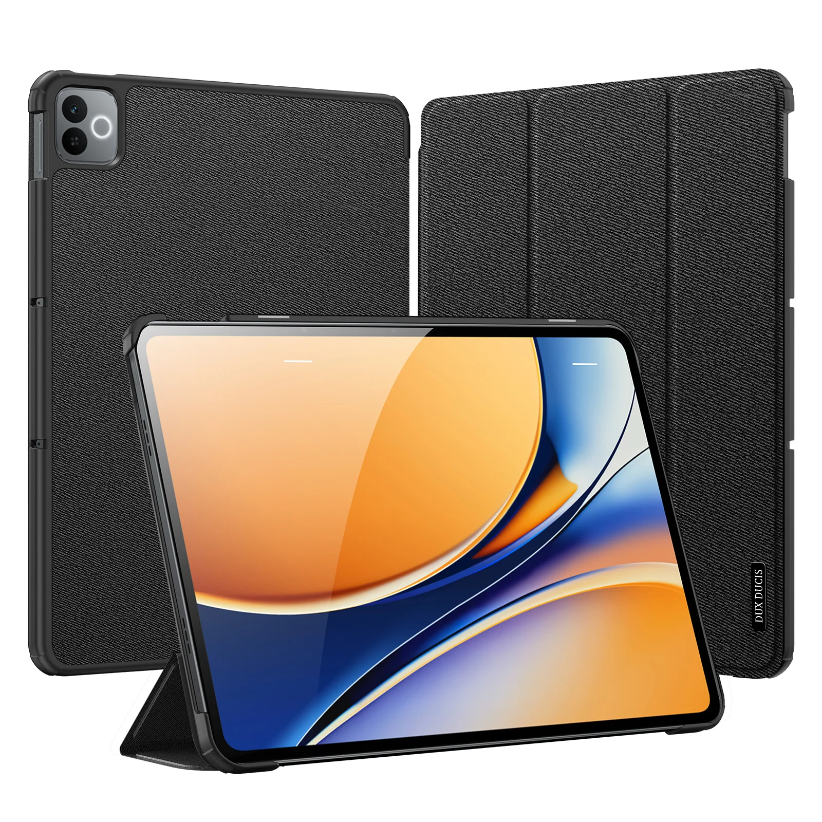 For Realme Pad 3 Case DUX DUCIS Domo Series Tri-fold Stand PU Leather Tablet Cover - Black