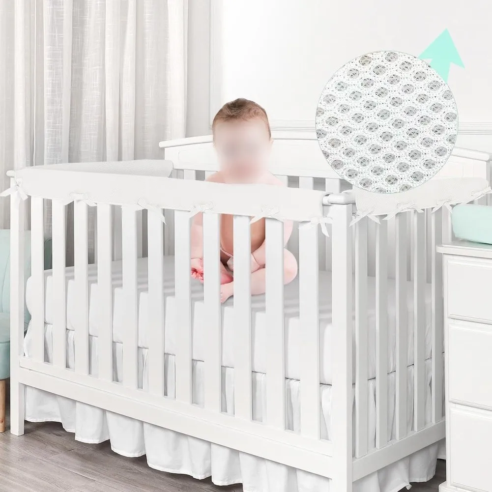 Three Piece Crib Rail Cover Set for Full Size Cribs Made of Breathable Polyester Fabric with Soft Padding and Safety Focus