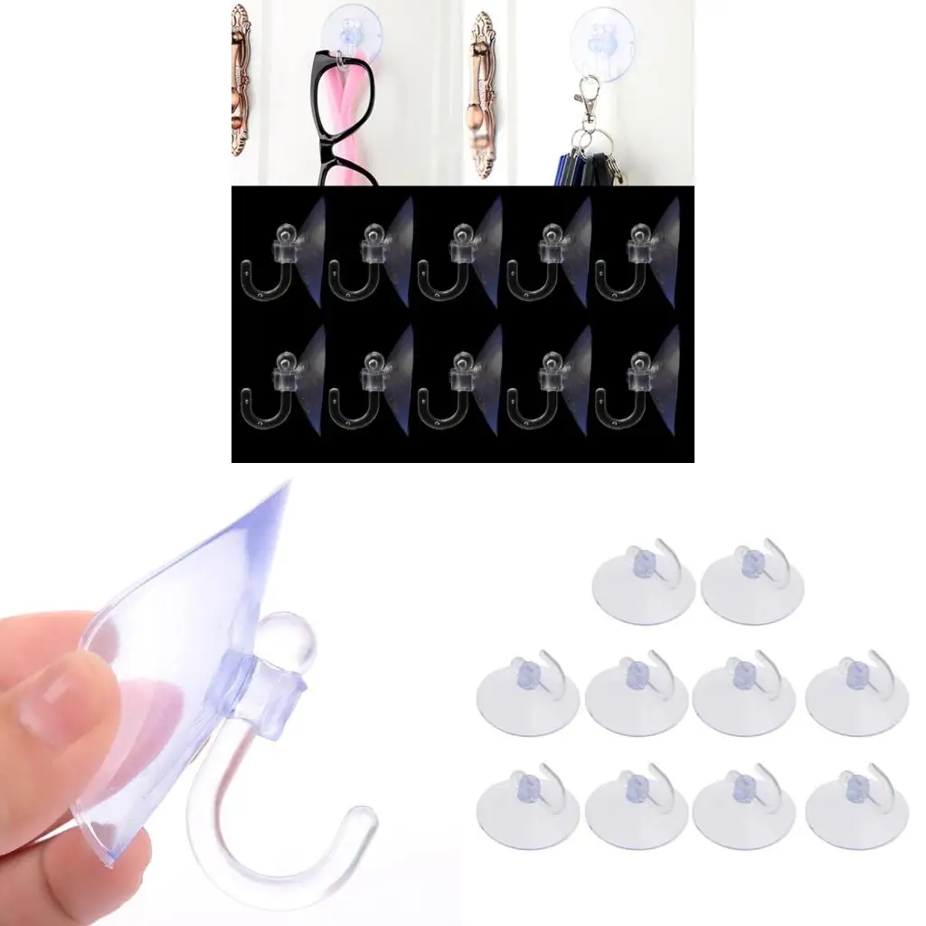  Suction Cup Hooks 10Pcs Transparent Heavy Duty Wall Hanging Hook for Home Kitchen Cookware Pot Lid Storage