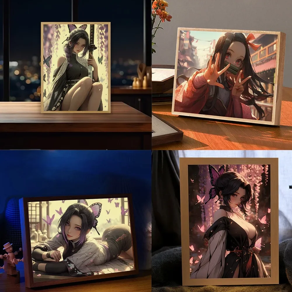 

Demon Slayer Anime Peripheral Kamado Nezuko Cartoon LED Coloured Drawing Decorative Painting Desktop Bedroom Night Lamp Gift