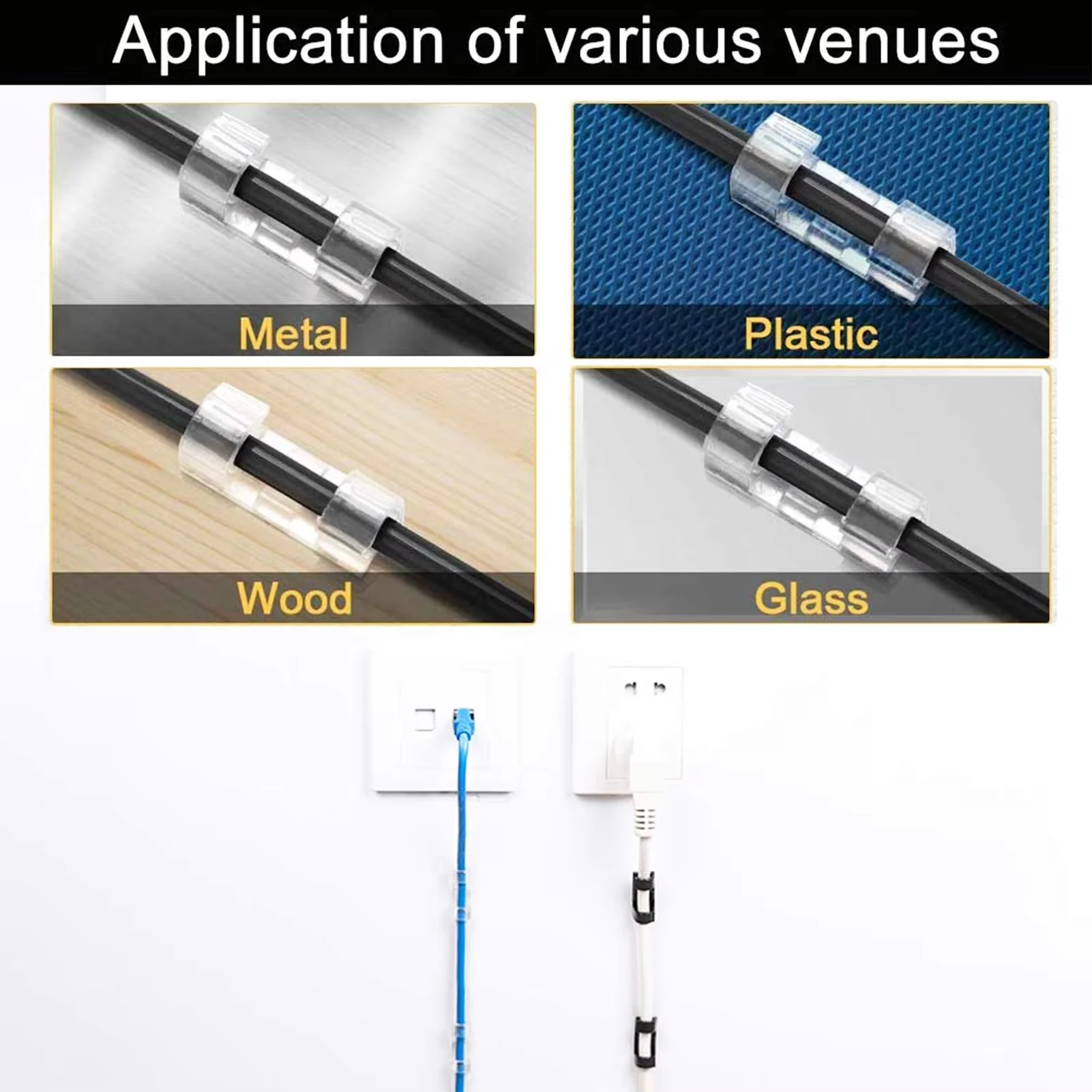 Transparent Plastic Adhesive Cable Clamps Wire Organizers Cord Holders For Wall Desktop Bottom Daily Power Cable Management