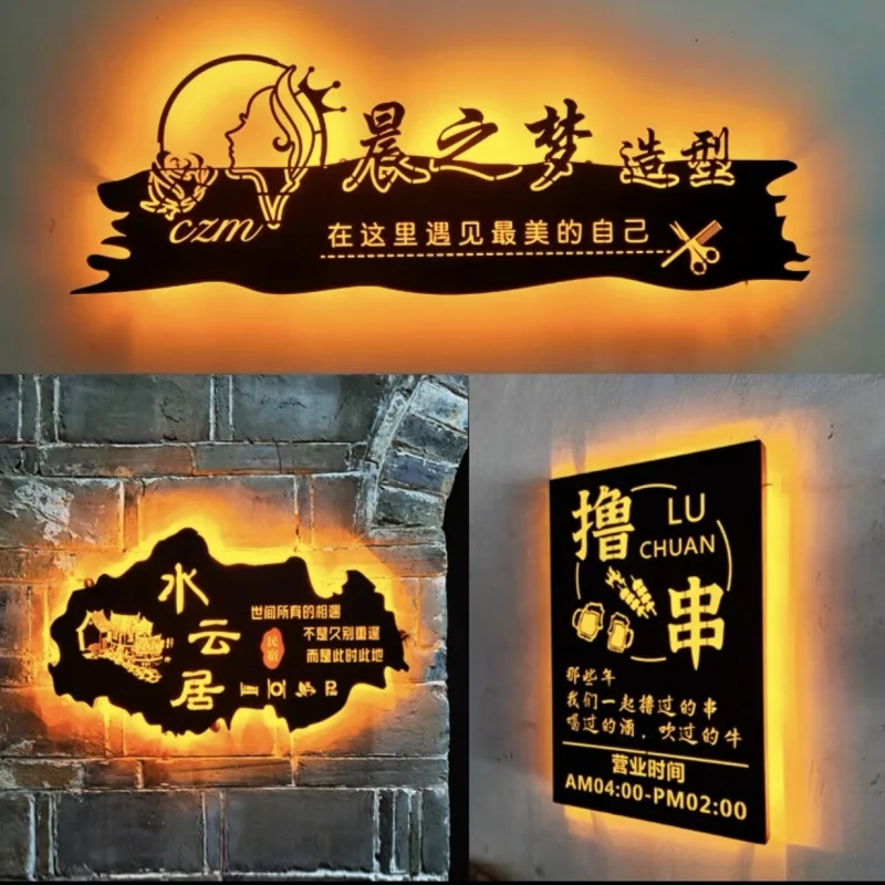 Custom. [1345 People] Signboard Hollow Light Box Billboard Customization Led Luminous Characters Shop Door O