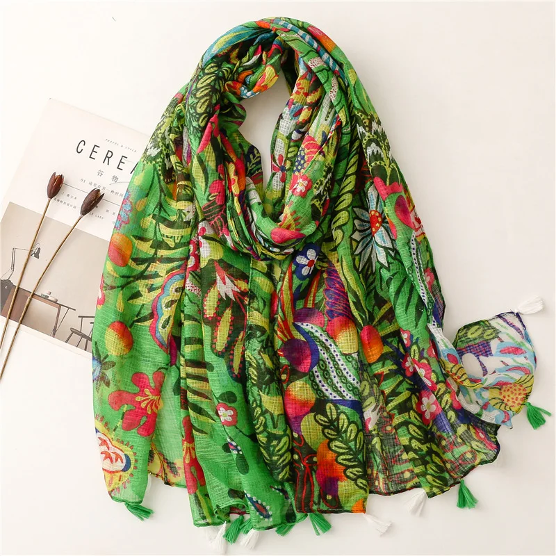 2022 Fashion Sunflower Pattern Tassel Scarf Shawls Soft Beautiful Fruit Wrap Hijab Scarves Free Shipping