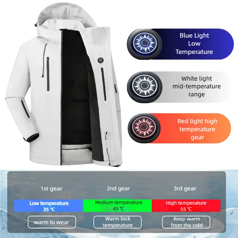 5 Areas Heated Jacket Mens Jacket Waterproof White Heating Jacket Men Warm Winter Jackets Parkas Coat Heated Vest Tactical