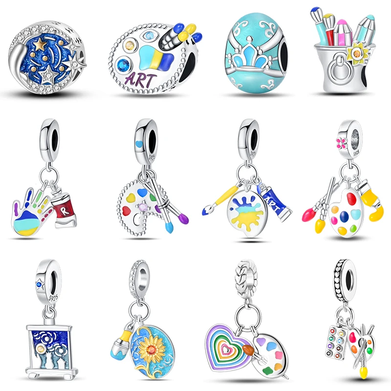 Neue 925 Silber Farbe Eierschale Maler Palette Künstler Charms Perlen passen Pandach 925 Original Armbänder DIY Schmuck Geburtstagsgeschenk