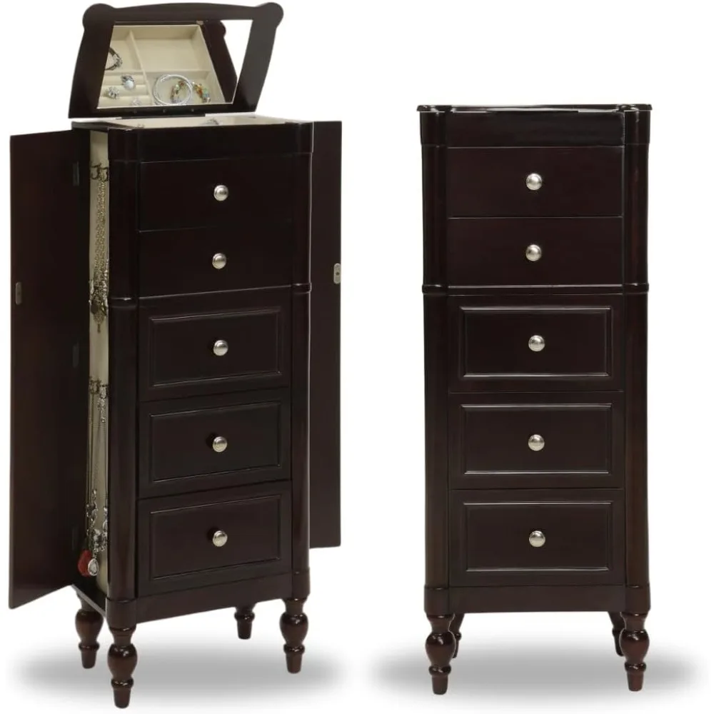 

Ella Espresso Jewelry Cabinet Armoire Box Storage Chest Stand Organizer Necklace Holder