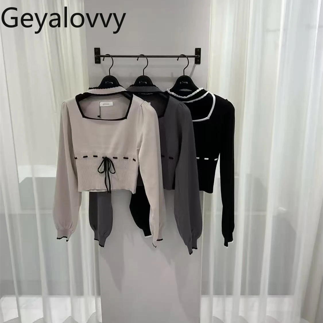 

2026 New Pure Original Collar Hollow Sweet Girl Long Sleeve Versatile Pullover Japanese Style Tie Bow Short Knitted Sweater