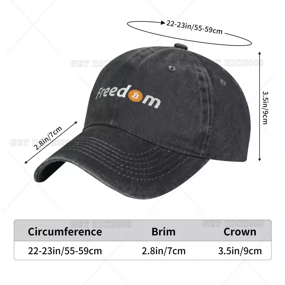 Boné unisex Bitcoin Freedom Denim, chapéus ajustáveis, ajuste clássico, tamanho único, snapback, chapéu do camionista, mulheres, homens