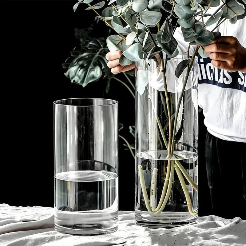 2‑Pack Extra‑Large Clear Tall Cylinder Glass Vase 2 Sizes, Hydroponic Flower Arrangement Vase for Home, Office, Wedding, Garden