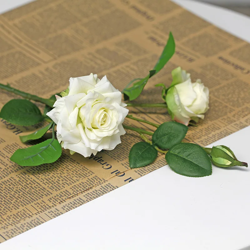 52CM3 Head Curled Rose Artificial Flower Home Floral Wedding Decoration Bouquet Feeling Moisturizing Horned Rose Flower