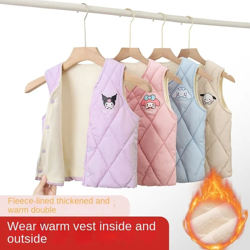 Kuromi My melody Pochacco Cinnamoroll children's cotton vest plus velvet thermal vest inside and outside wearing waistcoat gift