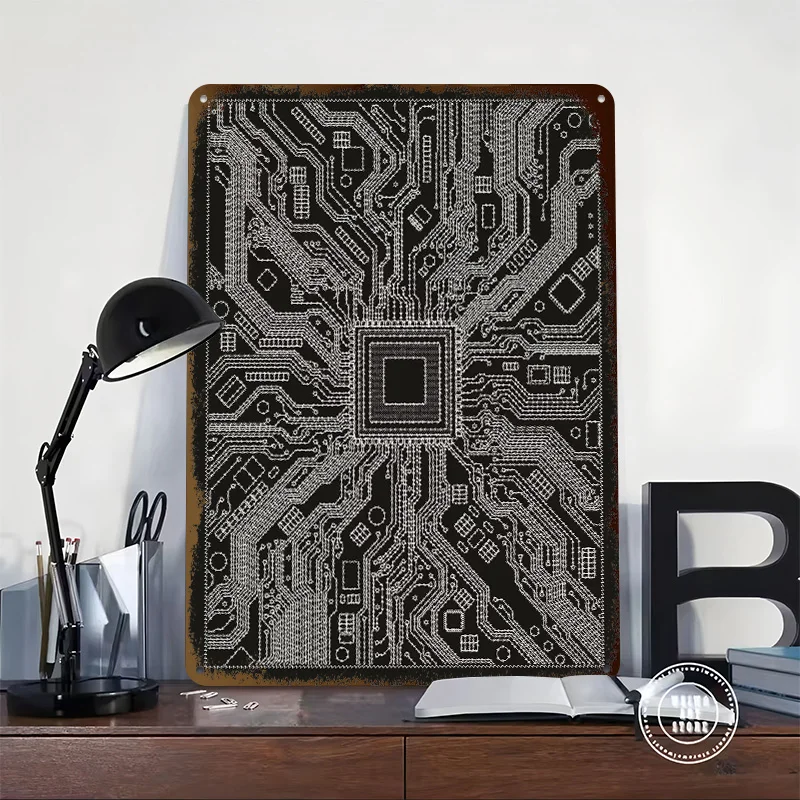 Computer CPU Processor Tinplate Posters Customizable Wall Art Retro Vintage Metal Signs for Home Room Setup Decorations Garden
