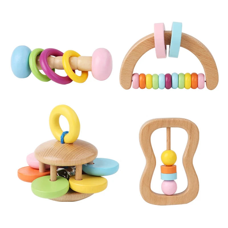 Hochet de dentition en bois pour bébé, jouets musicaux précoces, jeu de préhension, développement des enfants en bas âge