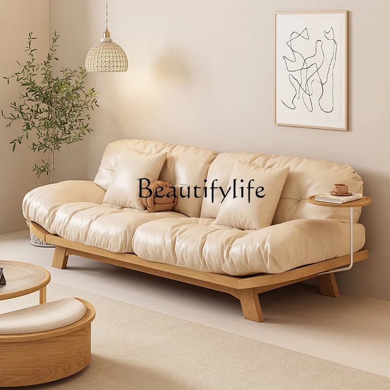 Log Style Small Apartment Living Room Simple down Faux Leather Cloud Sofa