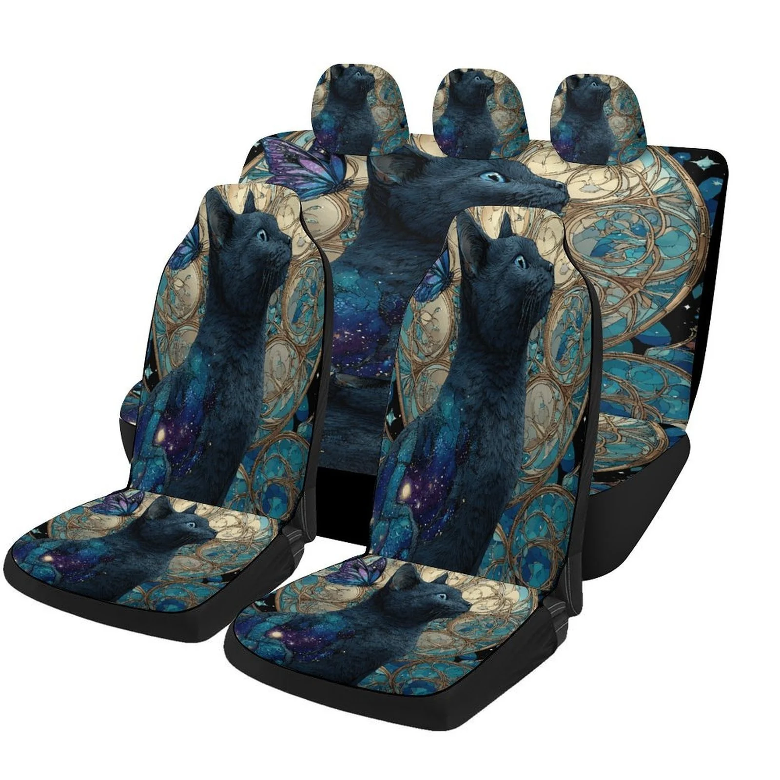 

Cosmic Cat Dream Designed Car Seat Cover Set For Most Cars, Trendy Novelty High-quality Car Seat Protector Covers Full Set, Univ