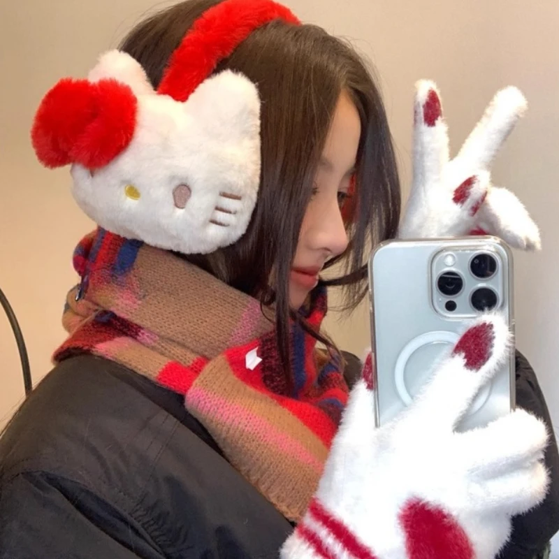 Kitty Cat Plush Earmuffs for Female Winter Students Riding with Thick Plush Ear Tips for Ear Protection and Warmth