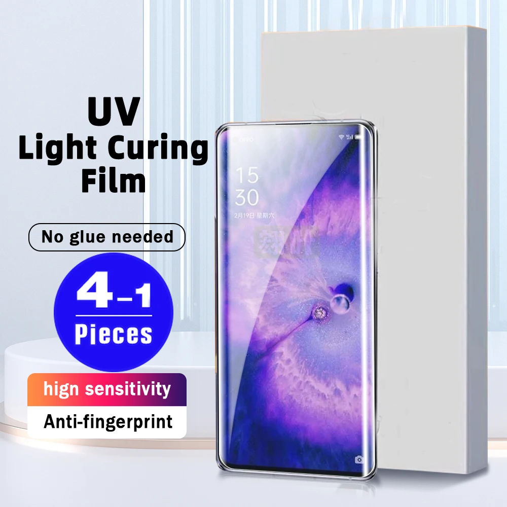 4Pcs full cover For OPPO reno 9 6 5 4 3 A1 pro plus UV light curing protective film Find X5 X2 X3 Not Glass screen protector