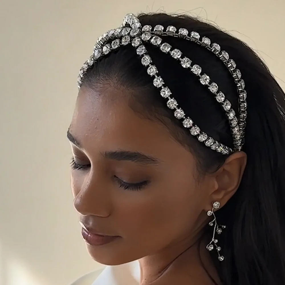 Rhinestone Head Chain for Wedding Headpiece Luxury Bridal Headband Women Tiara Hairband Prom Party Bride Headdress Hair Jewelry