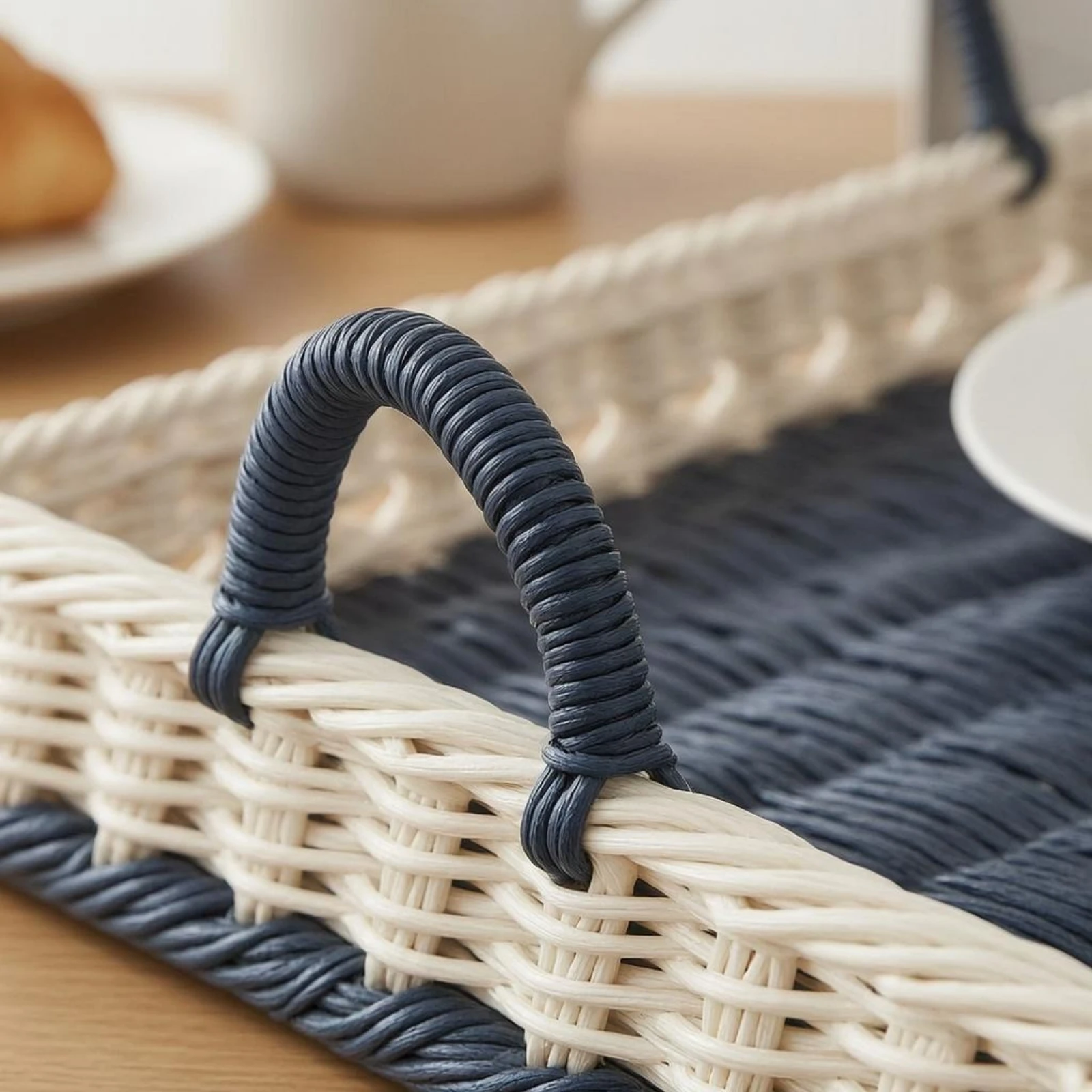 Woven Storage Tray Versatile Rectangular Woven Tray Shallow Basket Artisanal Home Decor Long-Lasting