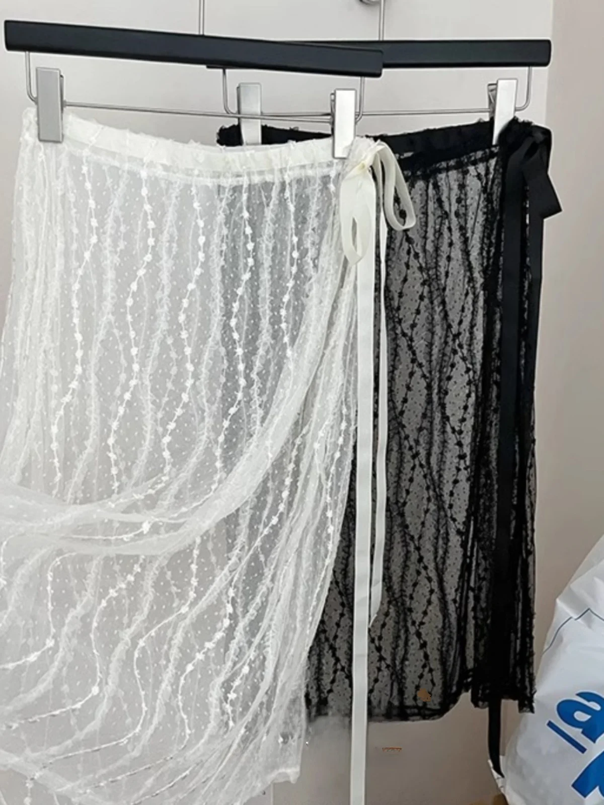 

2025 New Korean Sle Lace f Skirt Me over Skirt Women's Layered See tough Belted Apron Sle Commute Friendly mid Wai...