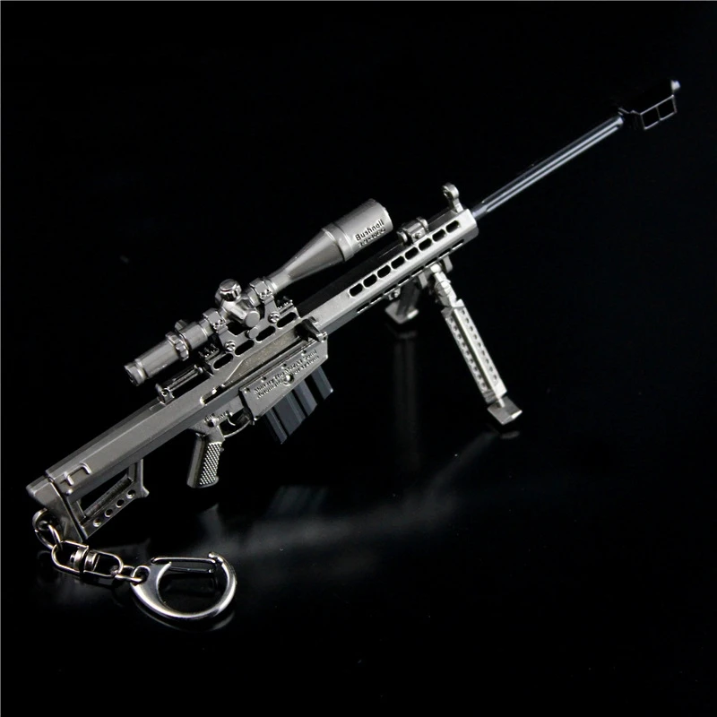 

High Quality Metal Gun Model 18cm Barrett M82A1 PUBG Keychain AKM QBZ95 AWM 98K Alloy Weapon Light Key Chain Birthday Gifts Toy