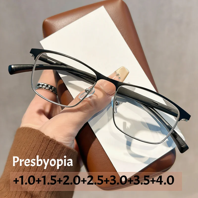 

Stylish Spring Hinge Reading Glasses for Women Men Trendy Square Frame Far Sight Eyeglasses Lenses Vintage Hyperopia +1.0+4.0