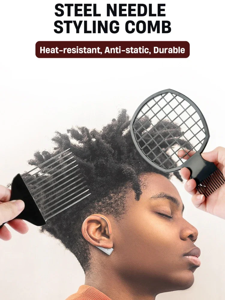 Afro-Lockenkamm, Friseur-Locken-Netzkamm, Einsteckkamm, schwarzer Herren-Locken-Schwamm, Salon-Friseur-Styling-Werkzeug-Set – Detail 2