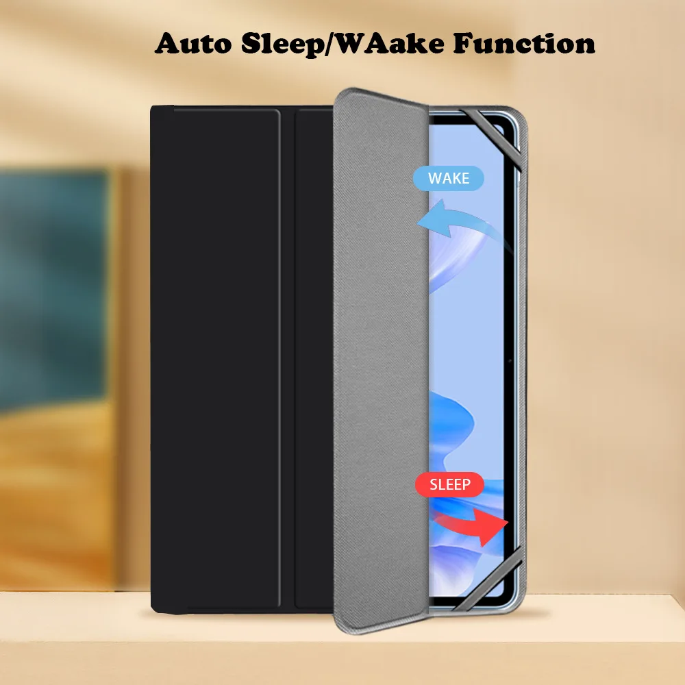 Fotografia 7: Capa para tablet de 9,7 polegadas, 10 polegadas, 10,1 polegadas, 11 polegadas, 11,5 polegadas.   Capa protetora universal de couro, tripla, com suporte.