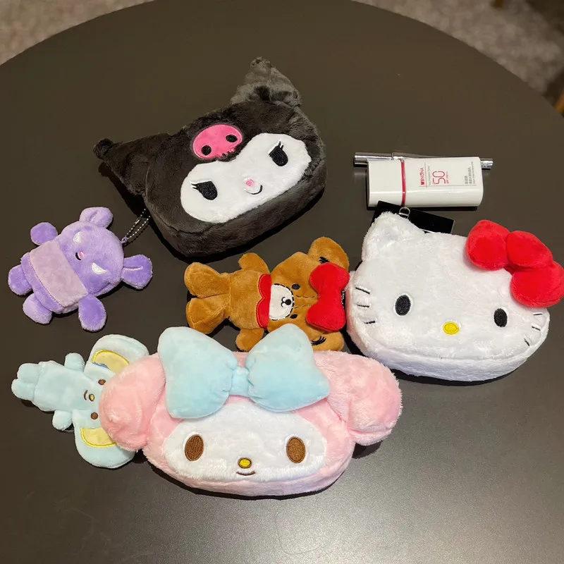 

Sanrio Kuromi My Melody Hello Kitty плюшевая сумка для хранения косметики, сумка для монет, подвеска, набор косметичек из двух предметов