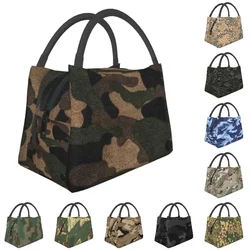 Military Camo Woodland Camouflage Insulated Lunch Bags for Outdoor Picnic Portable Thermal Cooler Bento Box Women