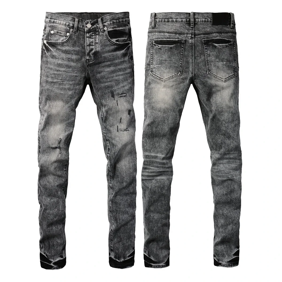 

Men's Jeans Gray Black Distressed American Streetwear High Stretch Skinny Button Fly Ripped Jeans Pants