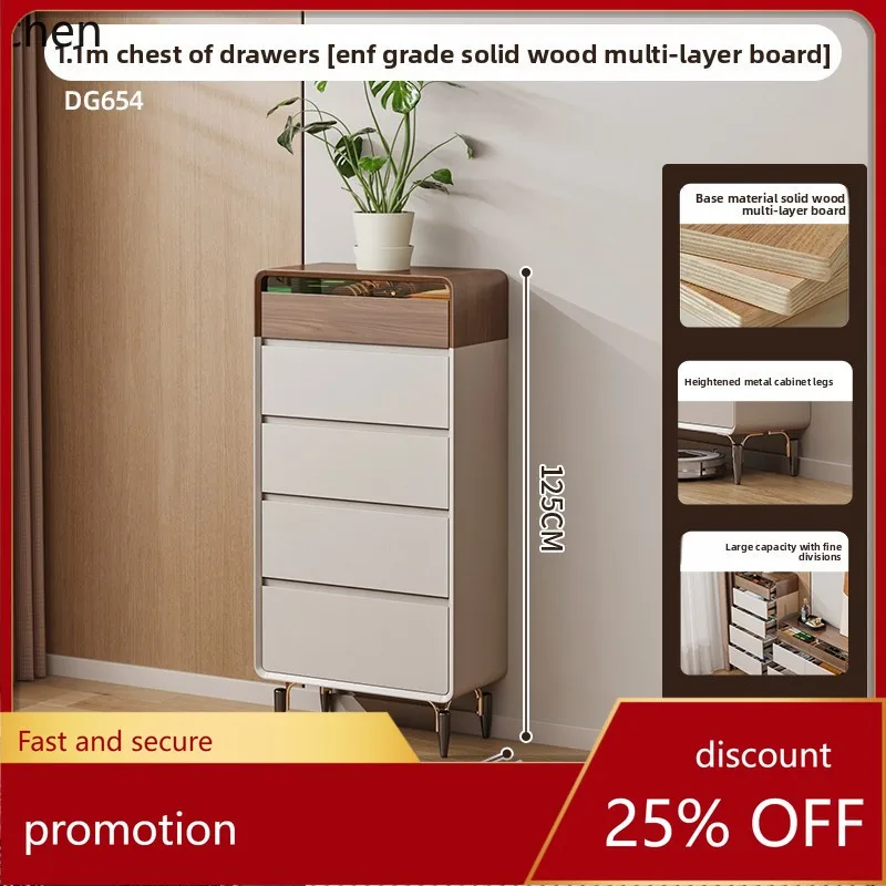ZML Solid Wood Chest of Drawers Bedroom High-Legged Wall-Mounted Storage Cabinet Minimalist Drawer Cabinet